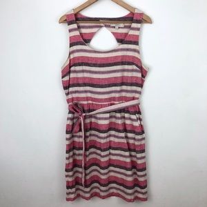 LOFT Pink Stripe Linen Sleeveless Belt Dress